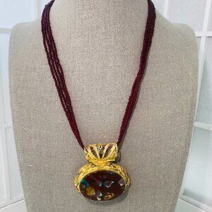 Barbara Garwood Agate Necklace Mongolian Art 14K over Silver Collectable